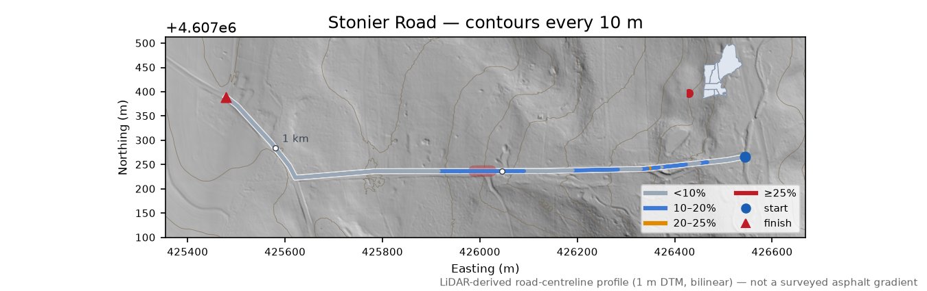 Stonier Road LiDAR hillshade map with contours