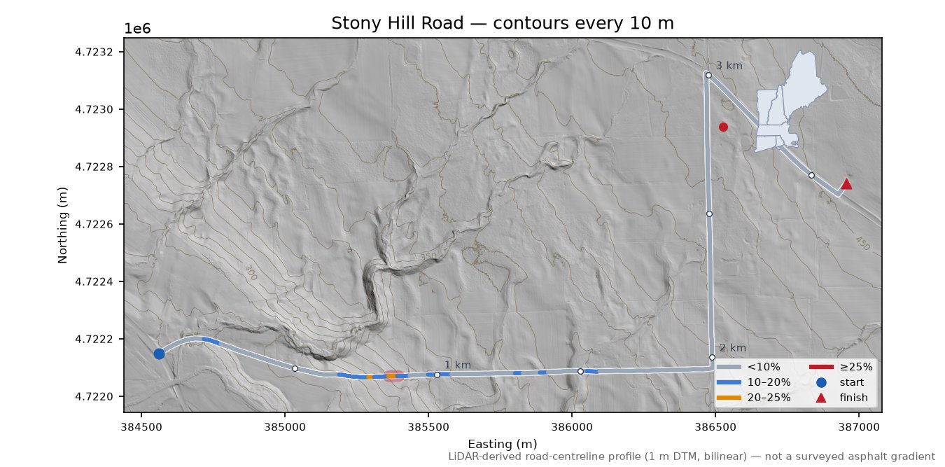 Stony Hill Road LiDAR hillshade map with contours