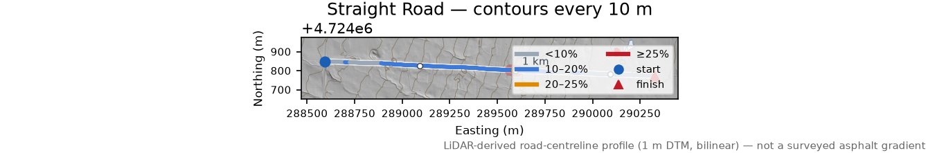 Straight Road LiDAR hillshade map with contours