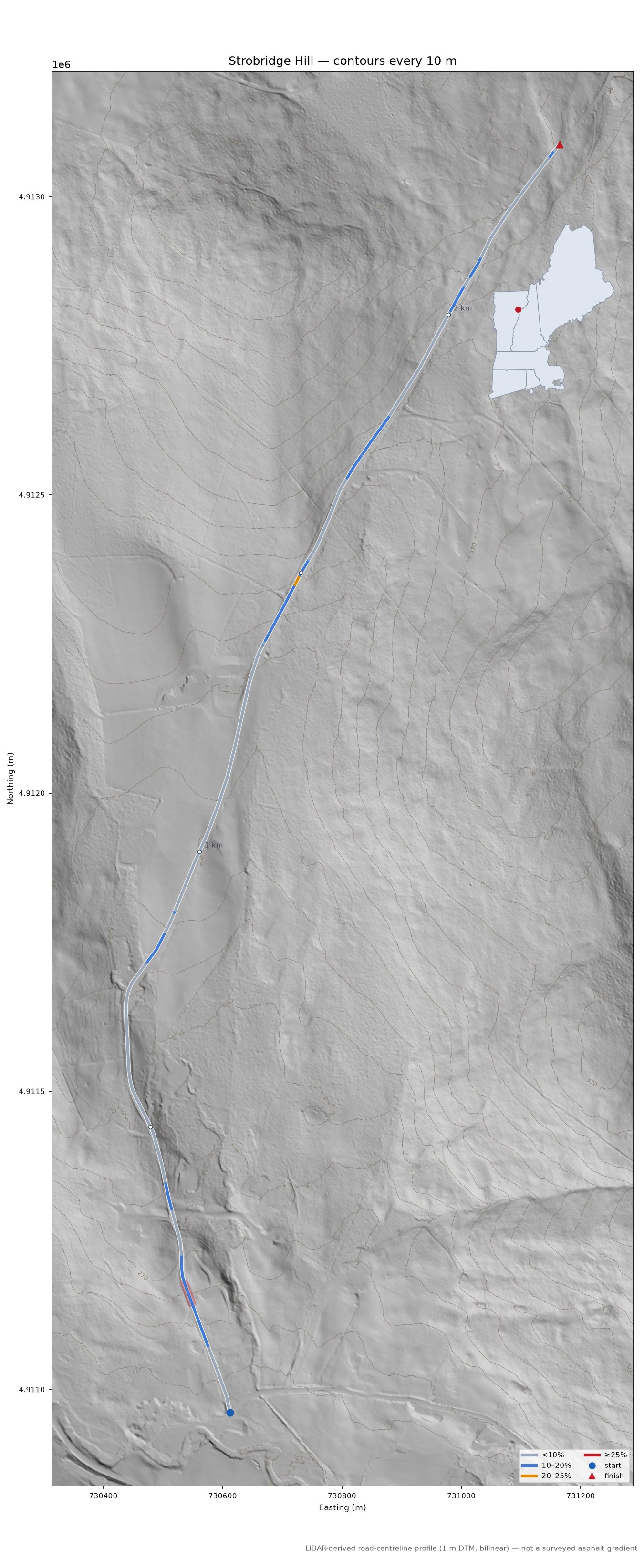 Strobridge Hill LiDAR hillshade map with contours