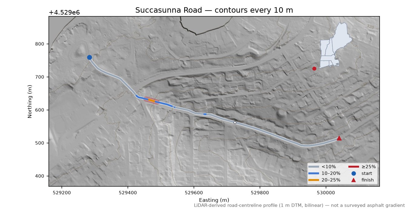 Succasunna Road LiDAR hillshade map with contours