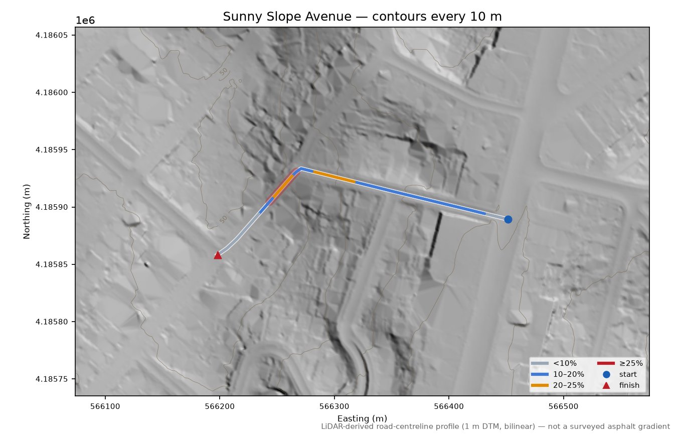 Jean Street LiDAR hillshade map with contours