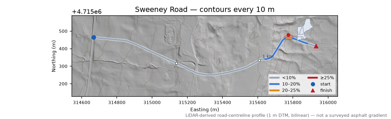 Sweeney Road LiDAR hillshade map with contours