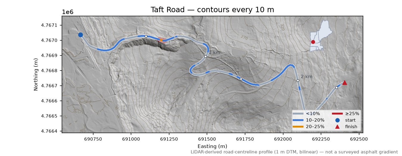 Taft Road LiDAR hillshade map with contours