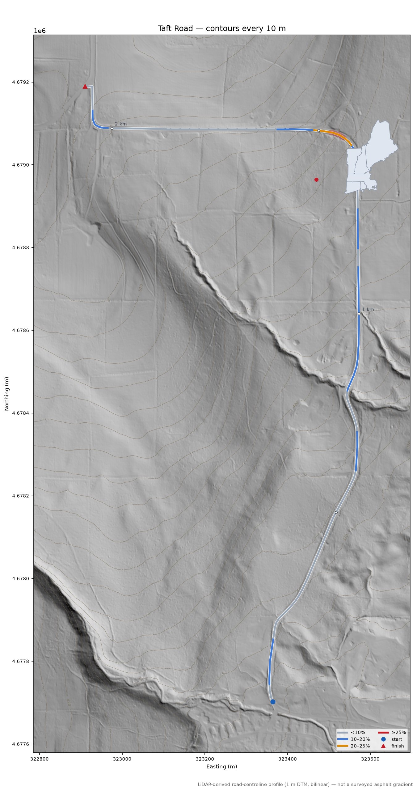 Taft Road LiDAR hillshade map with contours