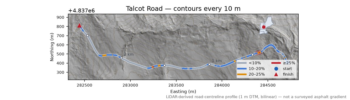 Talcot Road LiDAR hillshade map with contours