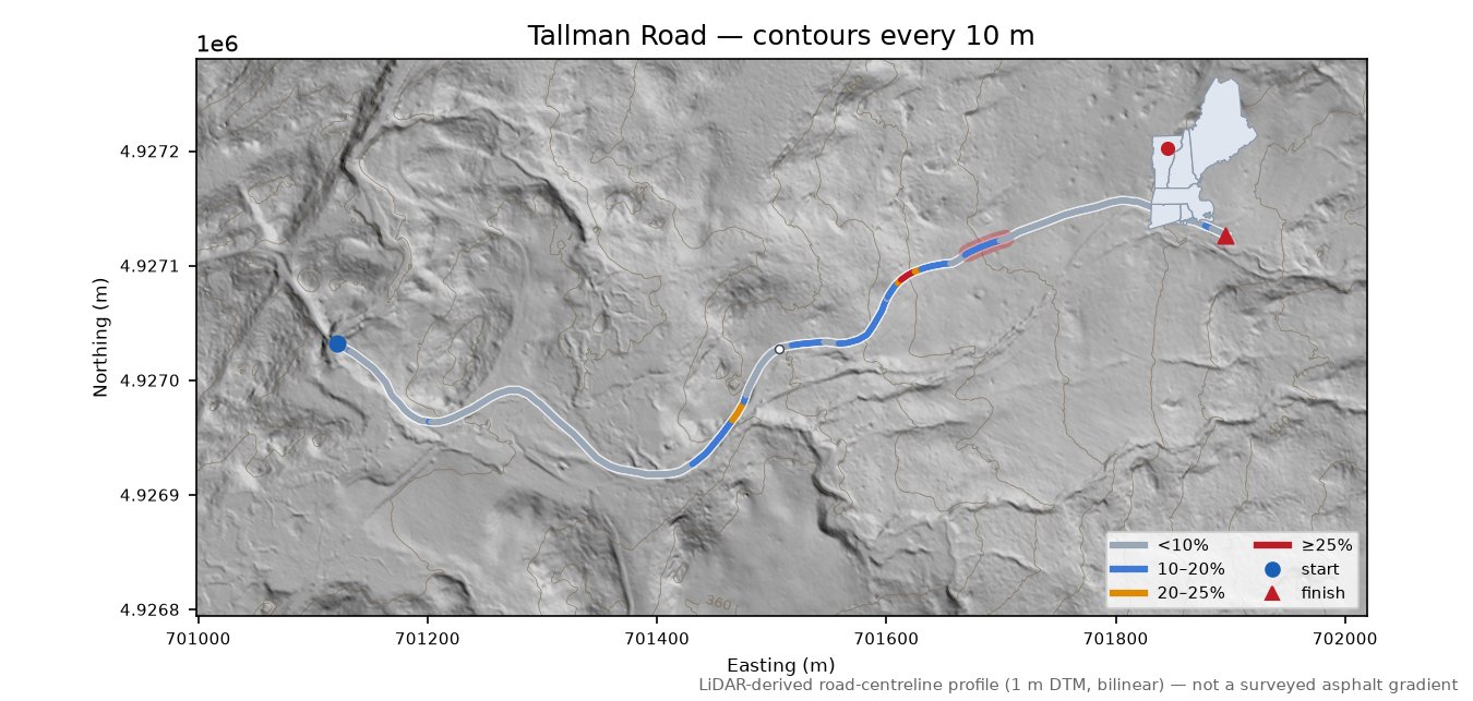 Tallman Road LiDAR hillshade map with contours