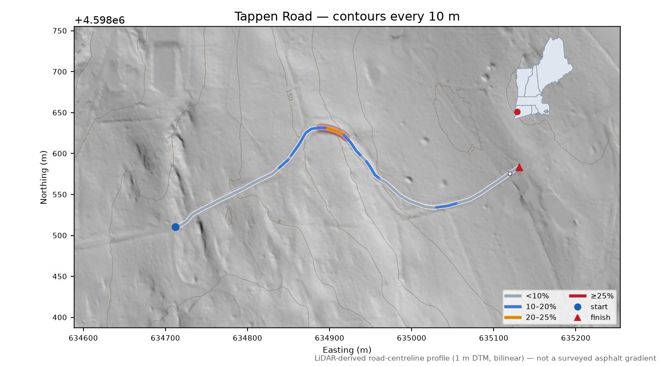 Tappen Road LiDAR hillshade map with contours