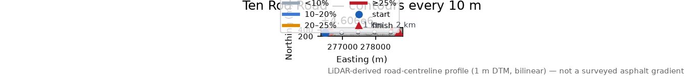 Ten Rod Road LiDAR hillshade map with contours