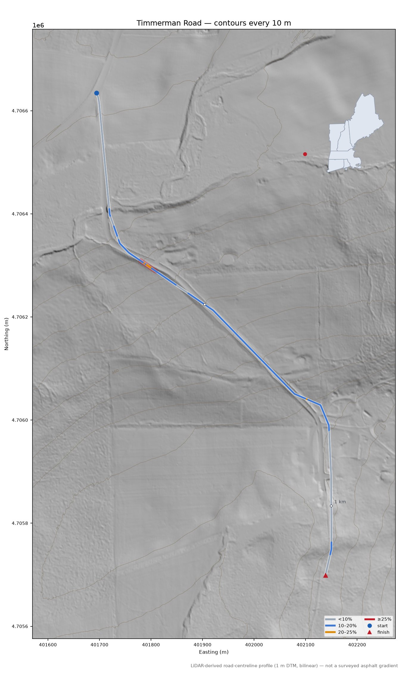 Timmerman Road LiDAR hillshade map with contours