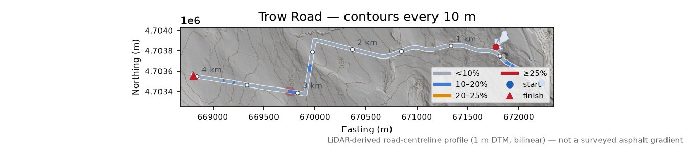 Trow Road LiDAR hillshade map with contours