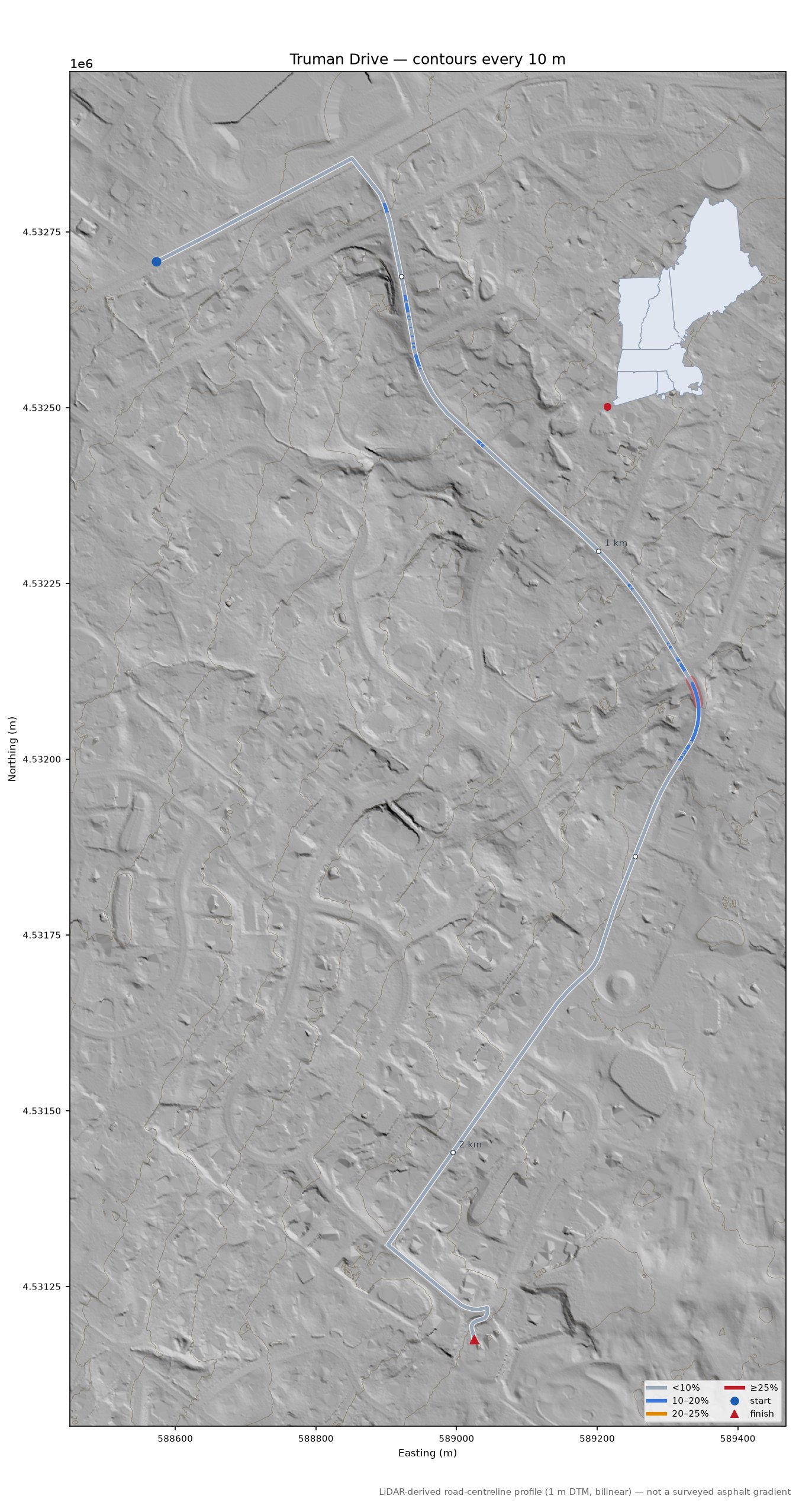 Truman Drive LiDAR hillshade map with contours