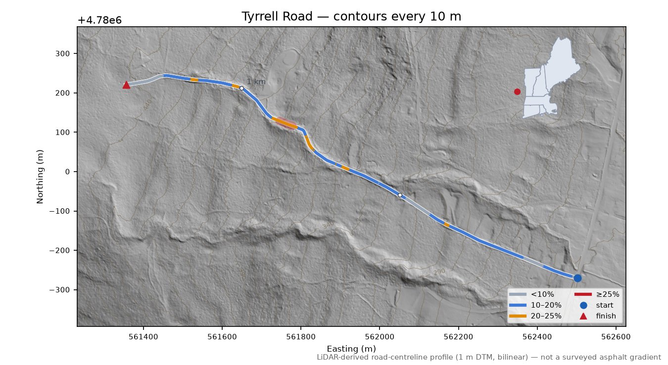 Tyrrell Road LiDAR hillshade map with contours