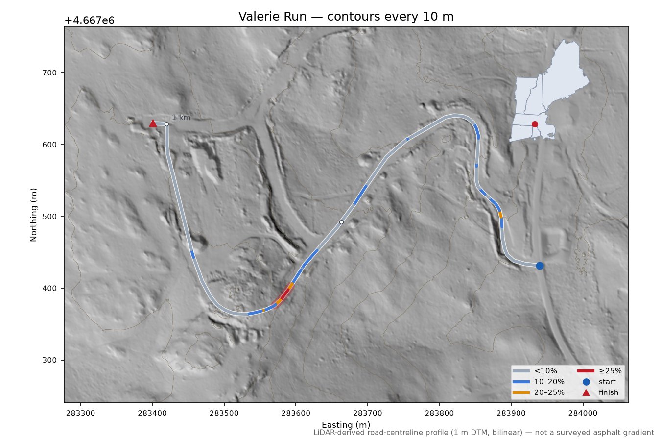 Valerie Run LiDAR hillshade map with contours