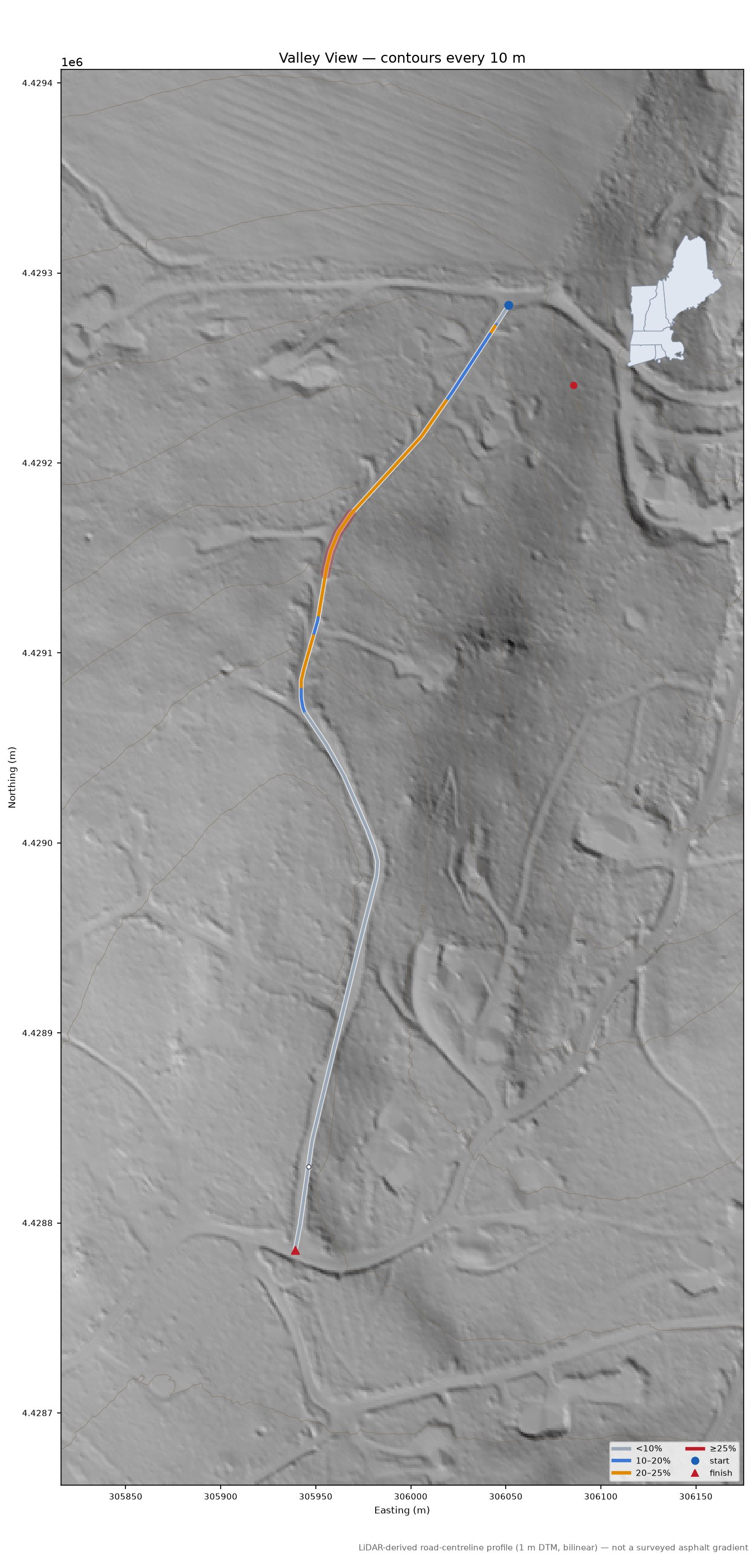 Valley View LiDAR hillshade map with contours