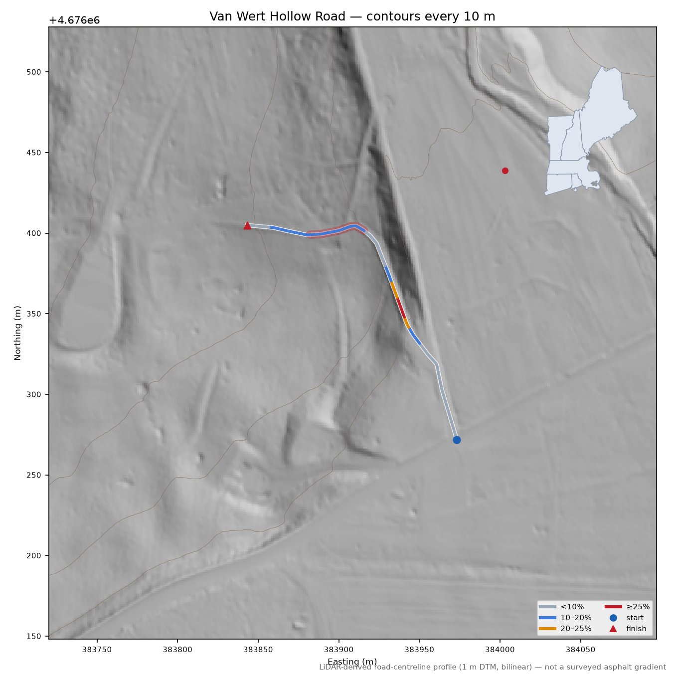 Van Wert Hollow Road LiDAR hillshade map with contours