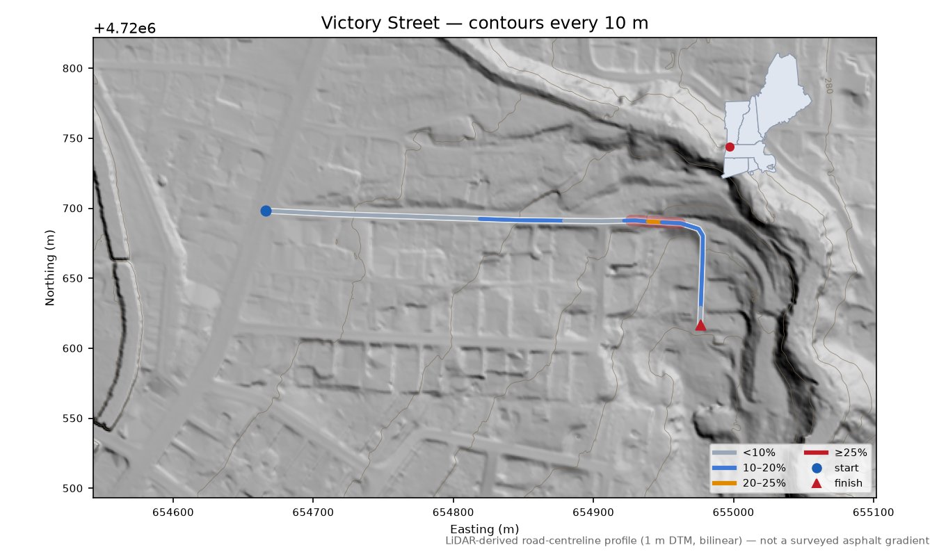 Victory Street LiDAR hillshade map with contours