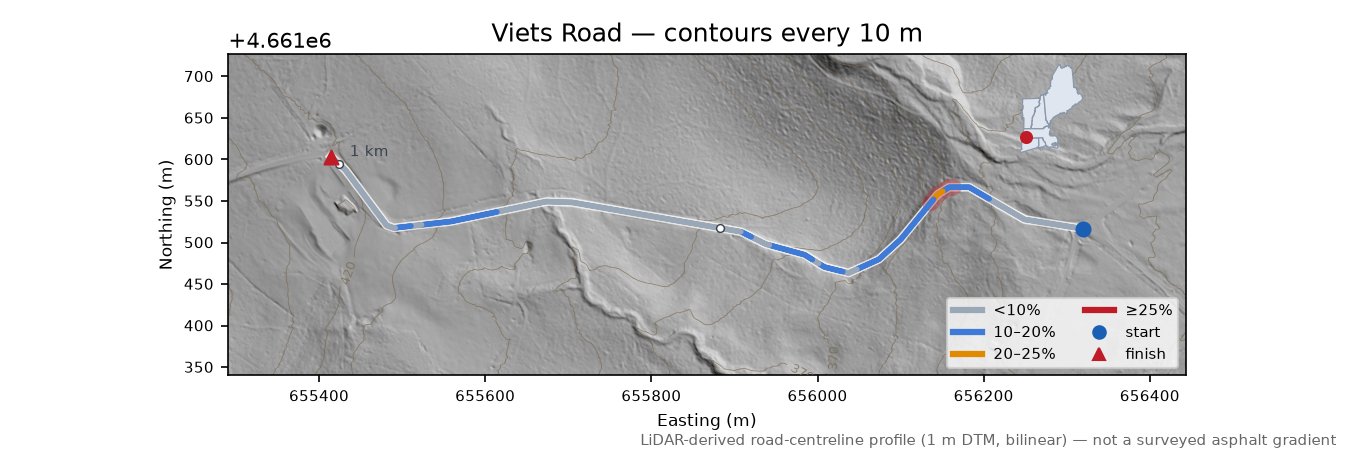 Viets Road LiDAR hillshade map with contours
