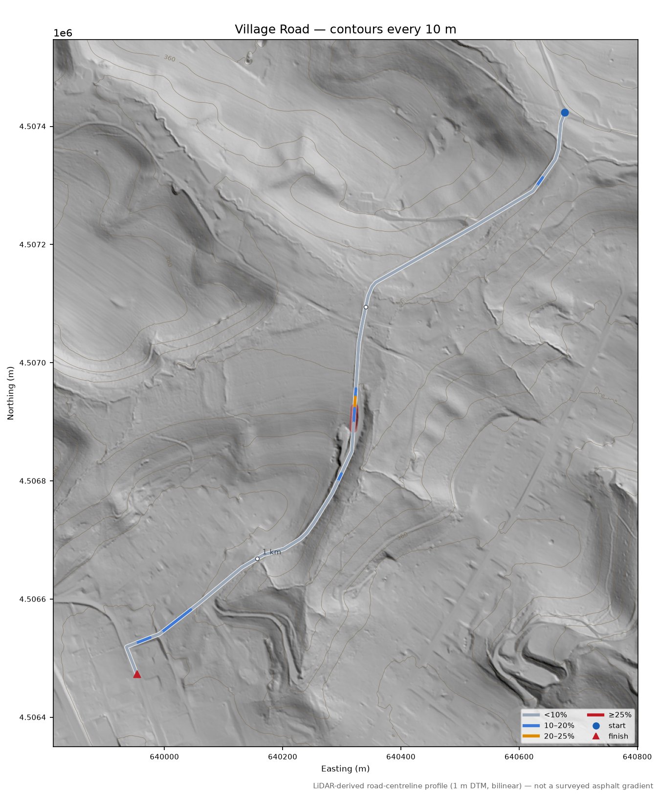 Village Road LiDAR hillshade map with contours