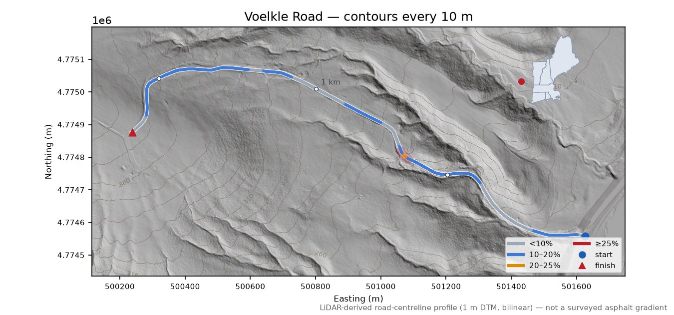 Voelkle Road LiDAR hillshade map with contours
