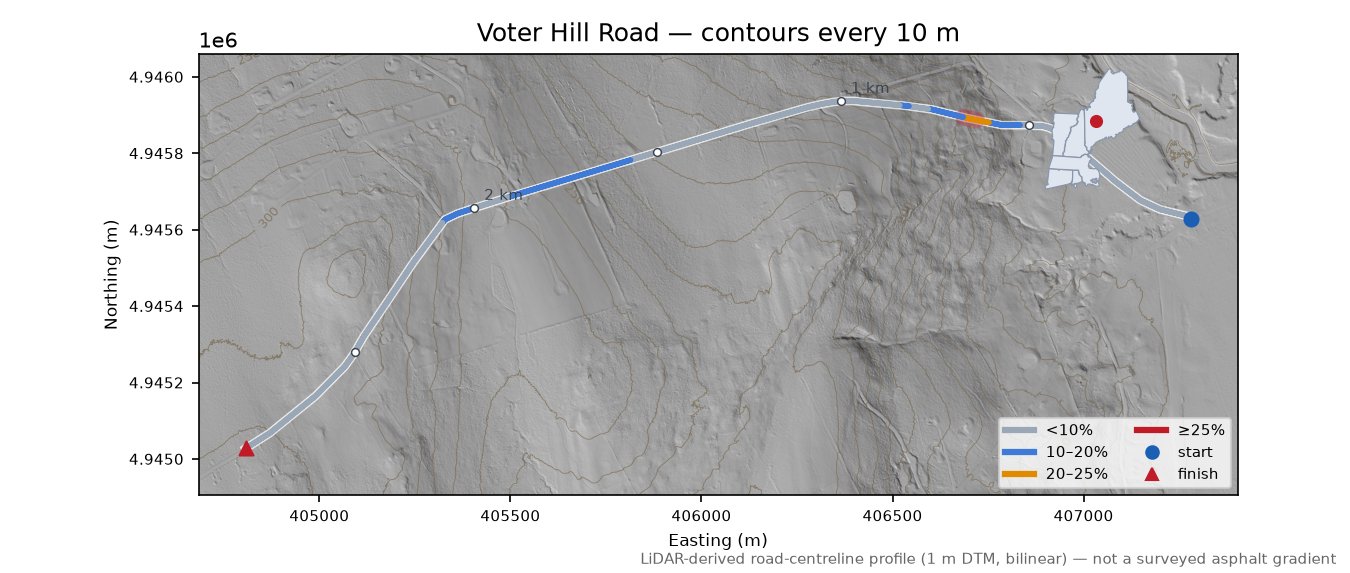 Voter Hill Road LiDAR hillshade map with contours