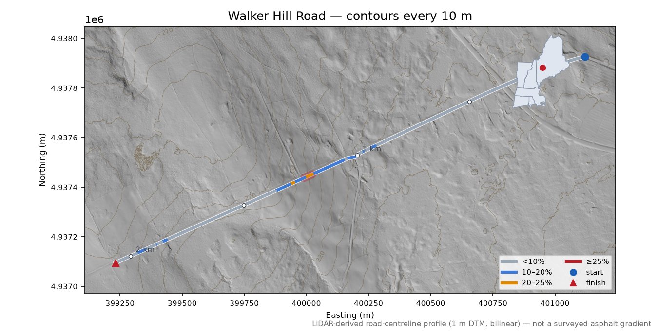 Walker Hill Road LiDAR hillshade map with contours