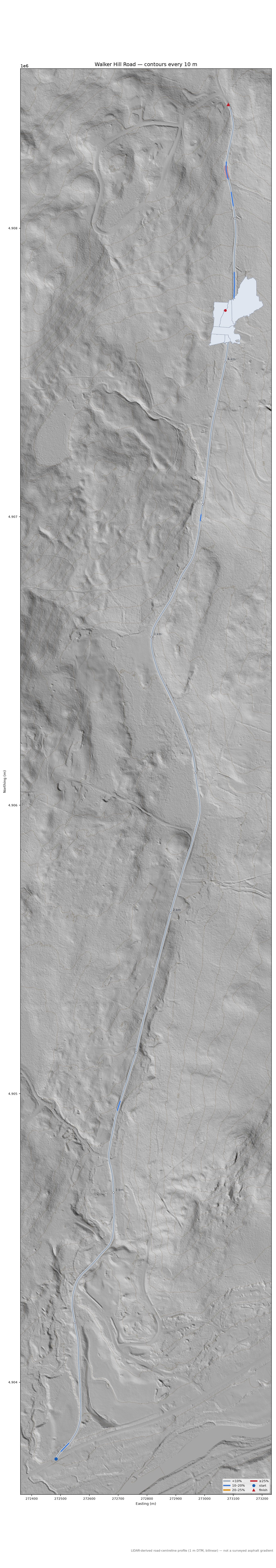 Walker Hill Road LiDAR hillshade map with contours