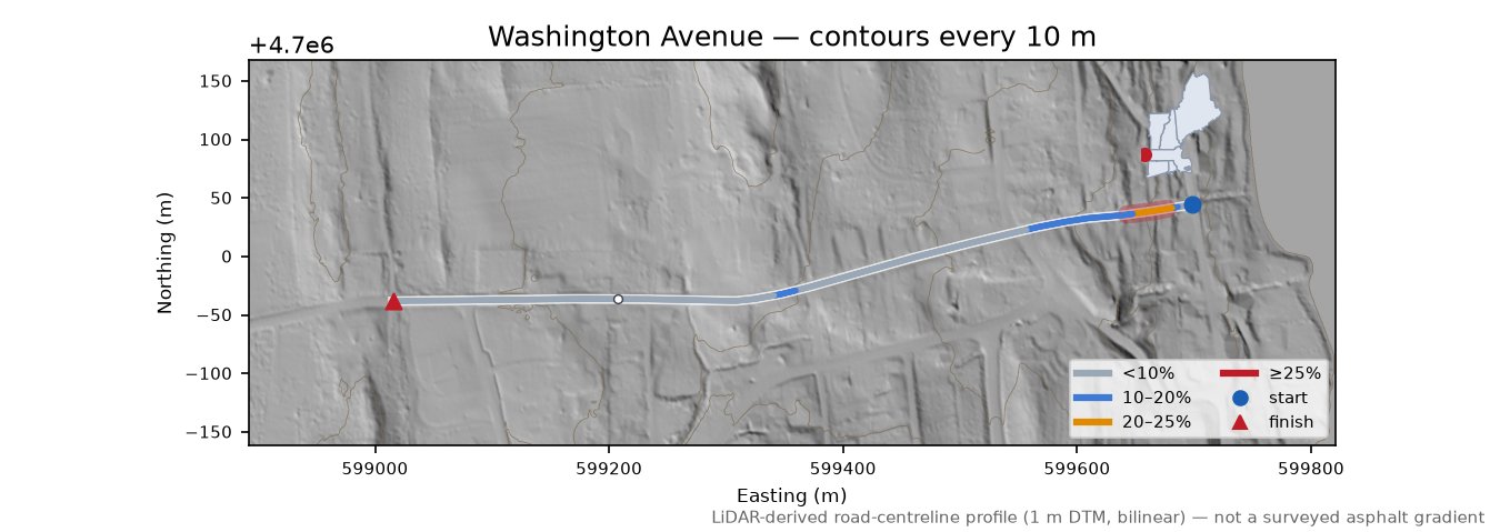 Washington Avenue LiDAR hillshade map with contours
