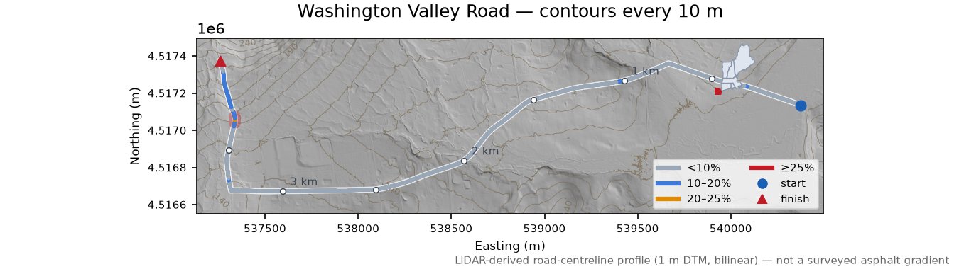 Washington Valley Road LiDAR hillshade map with contours