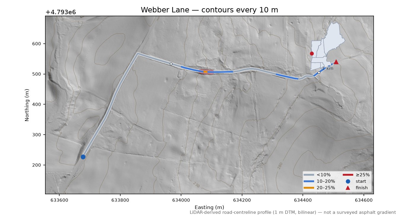 Webber Lane LiDAR hillshade map with contours