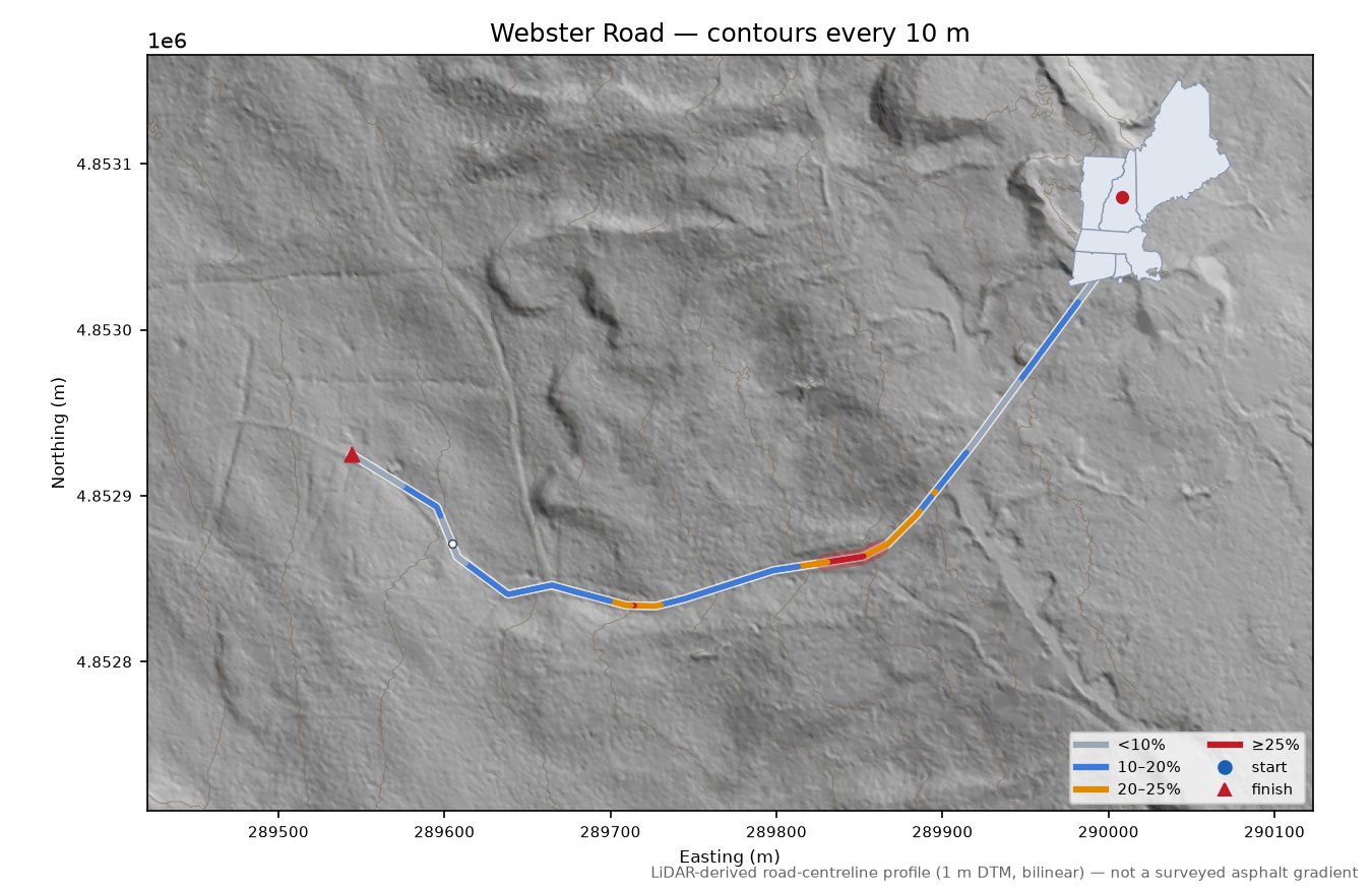 Webster Road LiDAR hillshade map with contours
