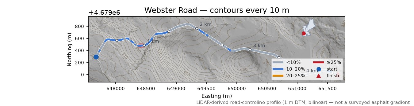Webster Road LiDAR hillshade map with contours