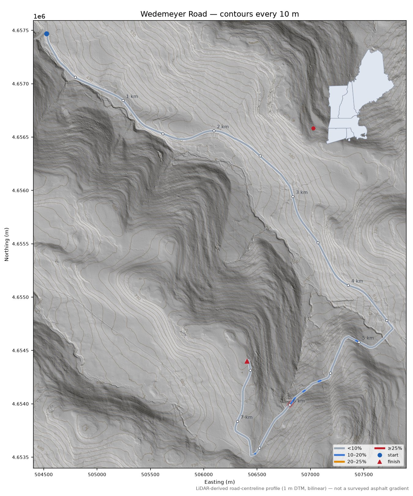 Wedemeyer Road LiDAR hillshade map with contours