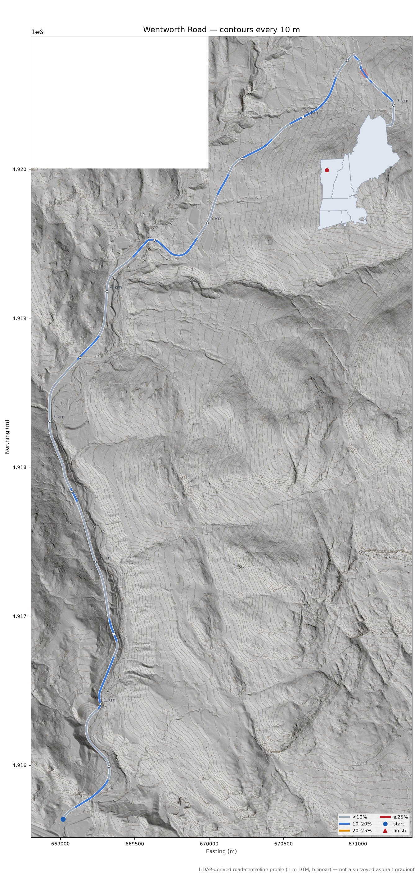 Wentworth Road LiDAR hillshade map with contours