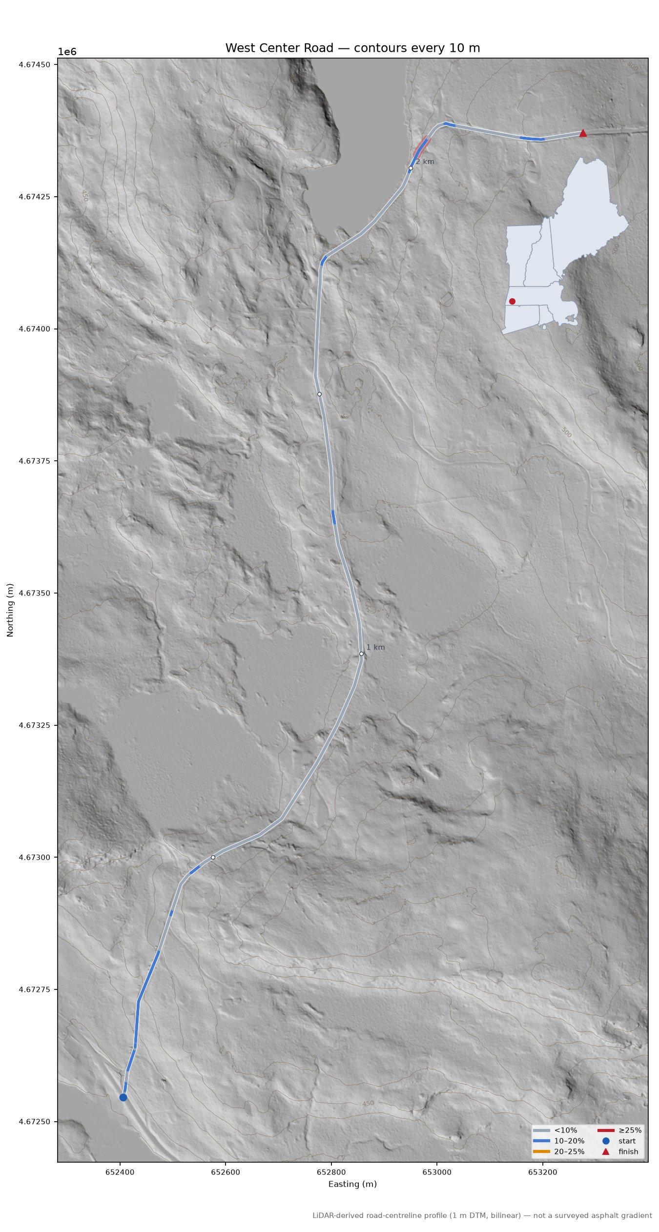 West Center Road LiDAR hillshade map with contours