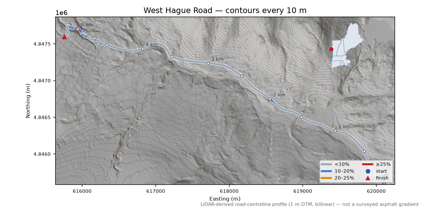 West Hague Road LiDAR hillshade map with contours