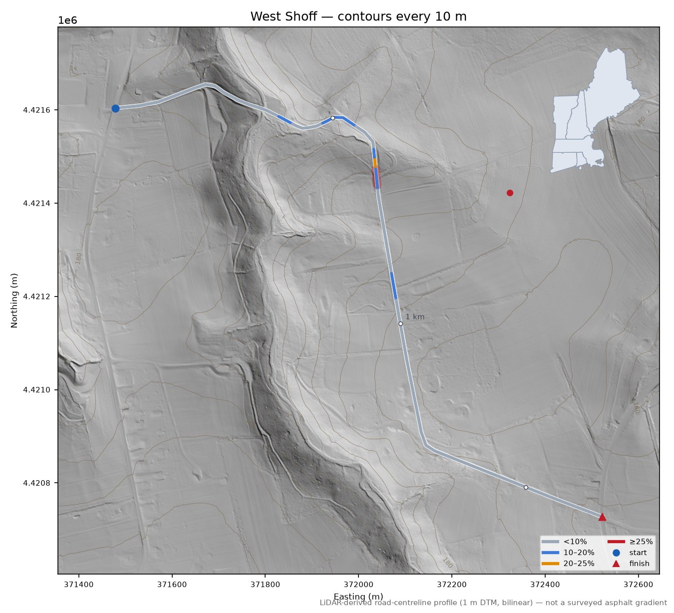 West Shoff LiDAR hillshade map with contours