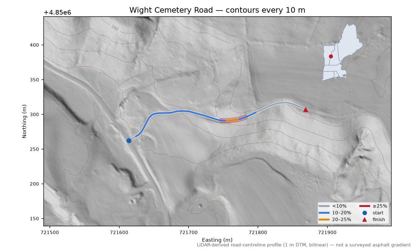 Wight Cemetery Road LiDAR hillshade map with contours