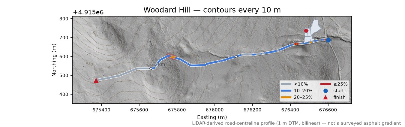 Woodard Hill LiDAR hillshade map with contours