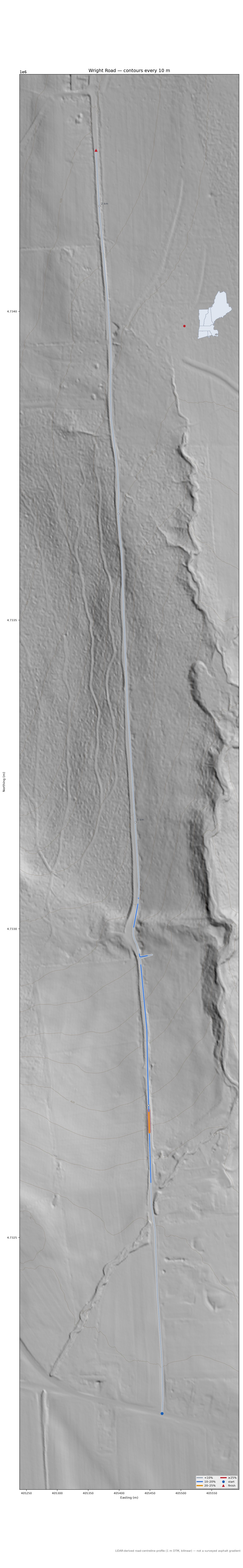 Wright Road LiDAR hillshade map with contours