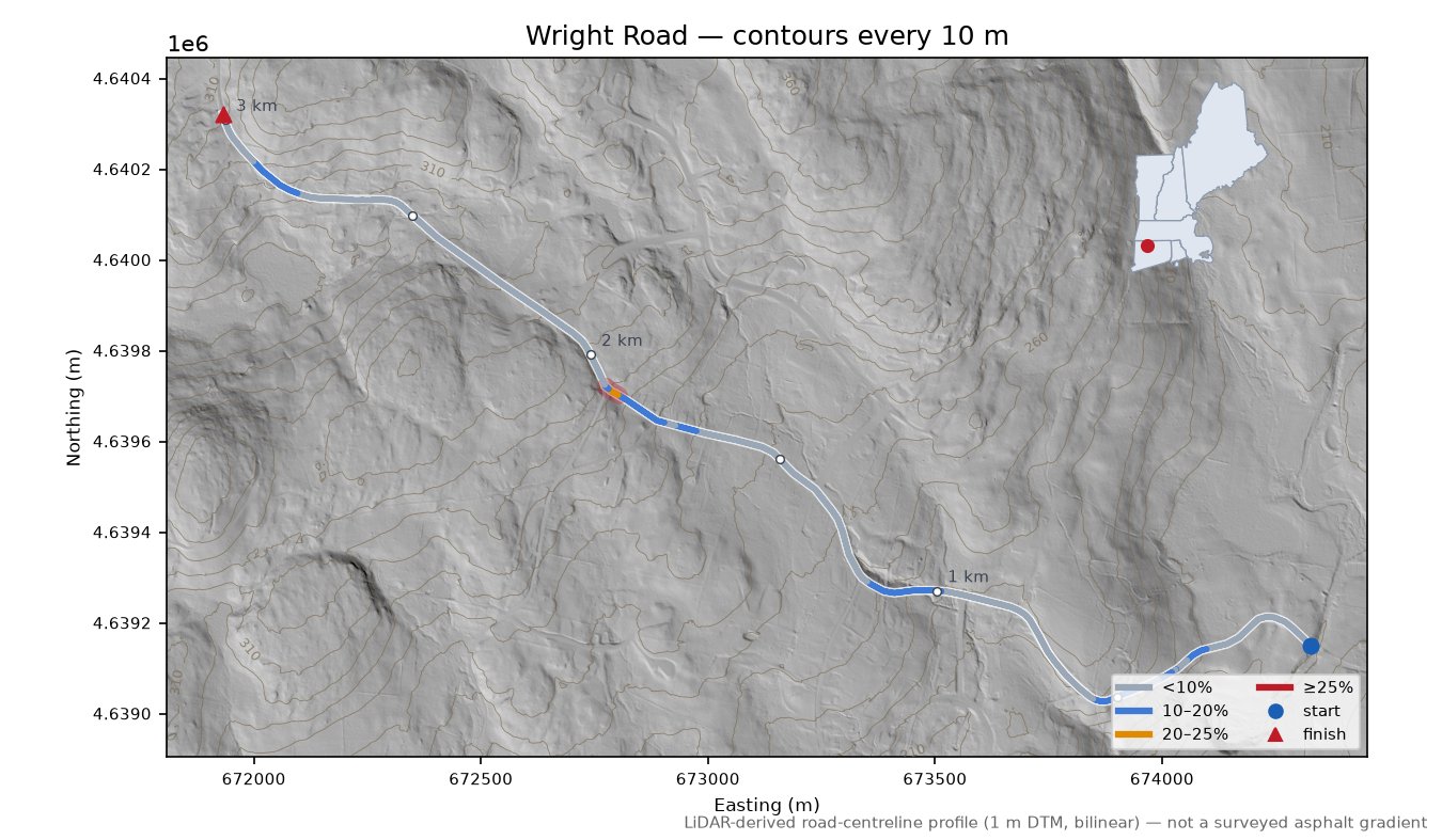 Wright Road LiDAR hillshade map with contours