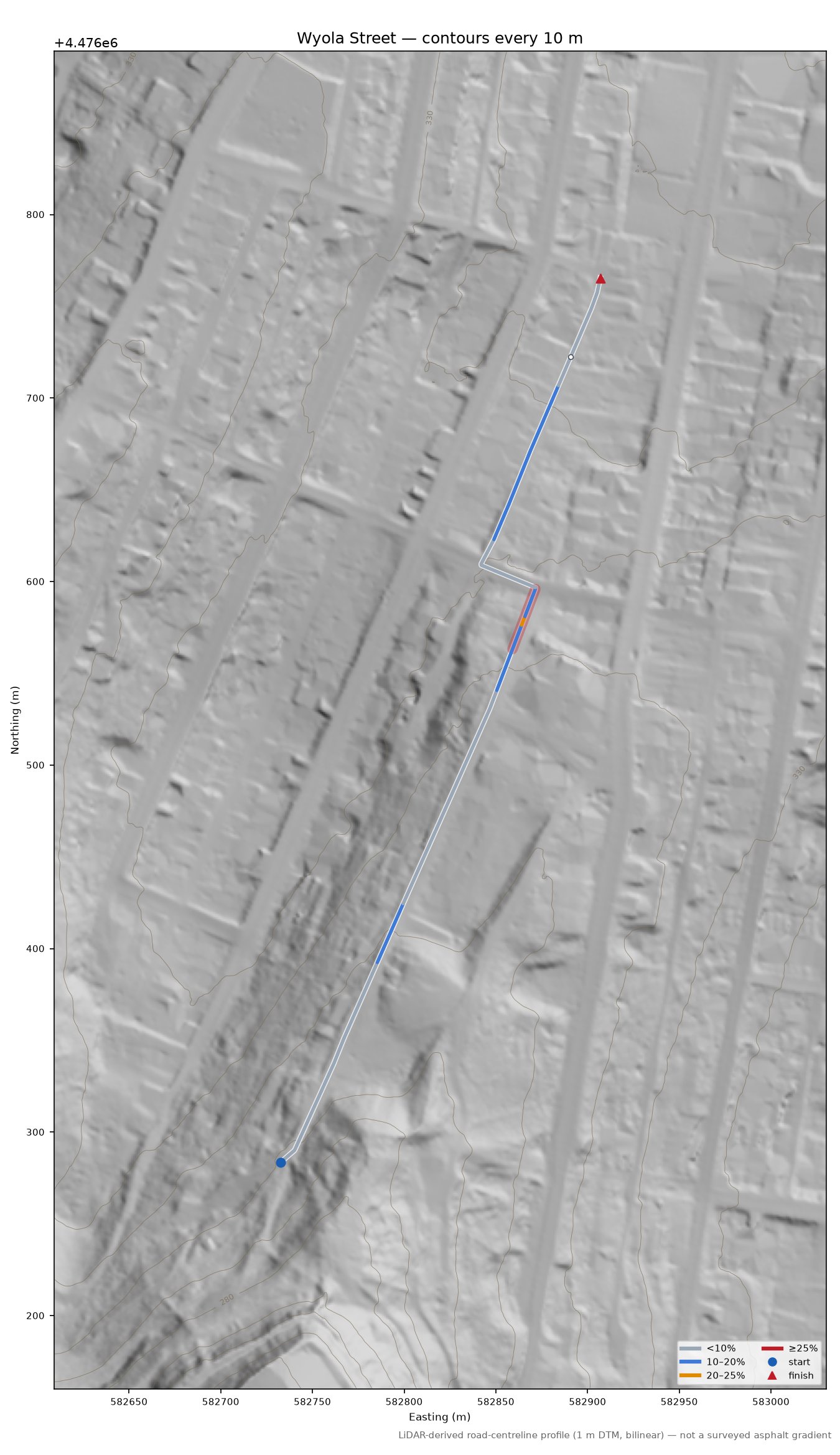 Wyola Street LiDAR hillshade map with contours