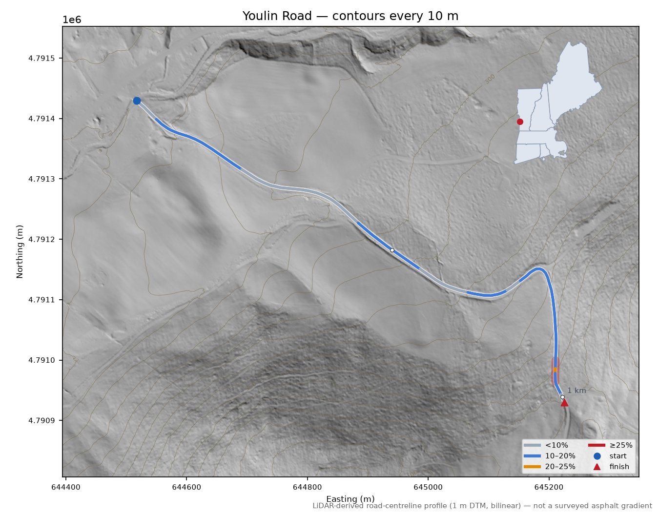 Youlin Road LiDAR hillshade map with contours