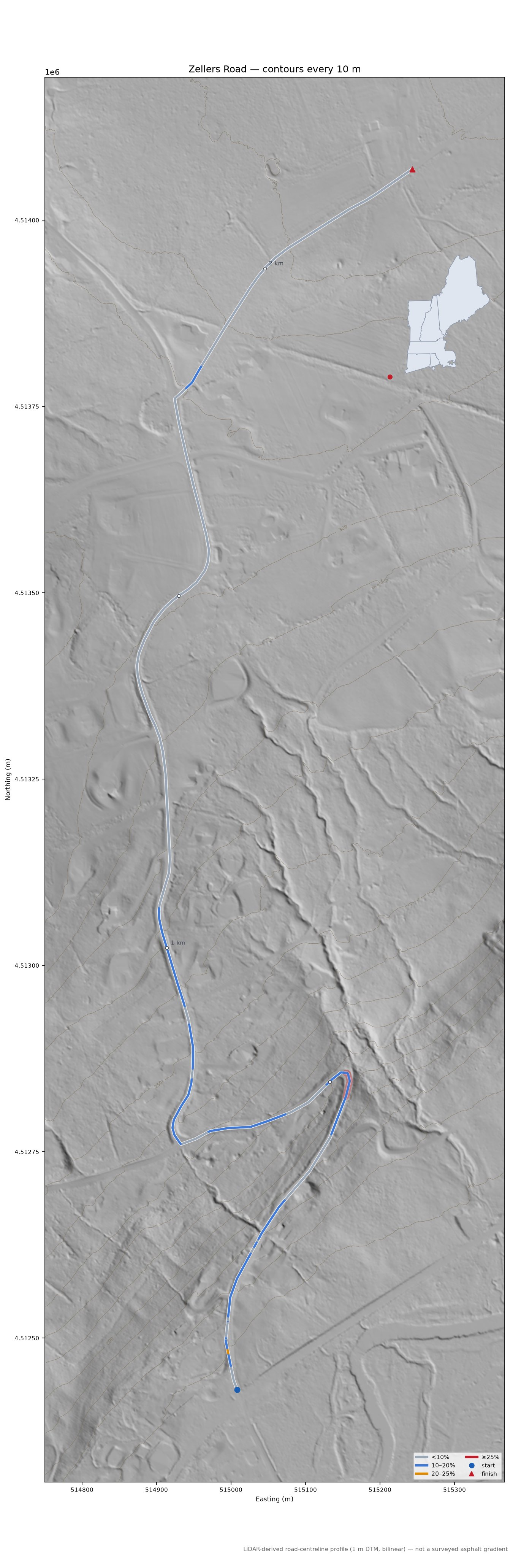 Zellers Road LiDAR hillshade map with contours